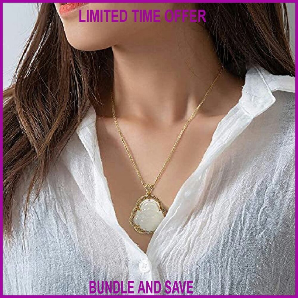 Lucky Buddha Necklace 18K Gold Plated Cubic Zirconia Jade Pendant - Picture 6 of 8